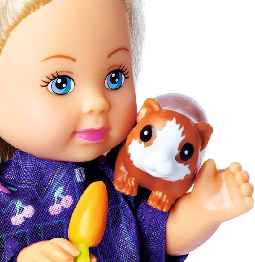 Simba Evi Love Lalka morska do zabawy z dwiema świnkami morskimi i domem, butelką wody i marchewką, 12 cm, wiek 3+