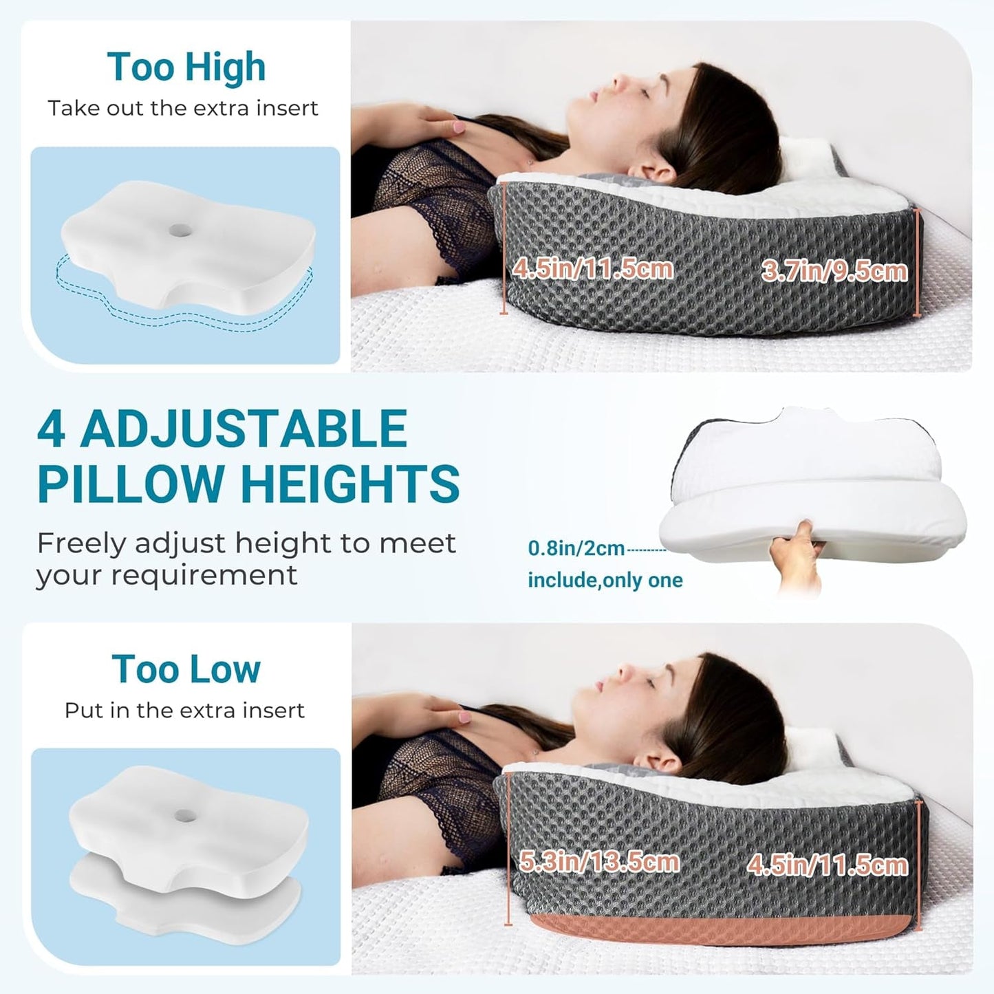Elviros Memory Foam Poduszka ortopedyczna Poduszka przeciwbólowa szyi Poduszka do spania Ergonomiczna poduszka pod szyję Poduszka podtrzymująca szyję Poduszka przeciw chrapaniu dla osób śpiących na boku Podkładki żołądkowe Białe poduszki ortopedyczne szyjki macicy Naty Shop