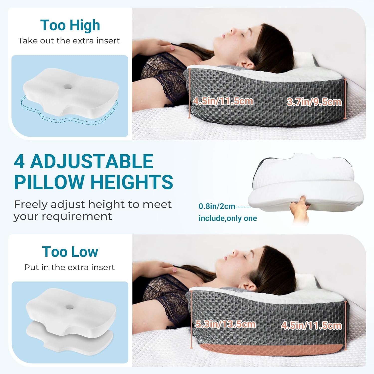 Elviros Memory Foam Poduszka ortopedyczna Poduszka przeciwbólowa szyi Poduszka do spania Ergonomiczna poduszka pod szyję Poduszka podtrzymująca szyję Poduszka przeciw chrapaniu dla osób śpiących na boku Podkładki żołądkowe Białe poduszki ortopedyczne szyjki macicy Naty Shop