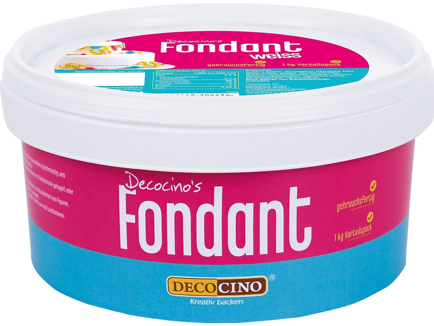 Fondant biały DECOCINO - opakowanie wartościowe 7 kilogramów - idealny do dekoracji ciast, tart, cake pops - wegański i bez laktozy Pasta cukrowa Naty Shop 1 kg