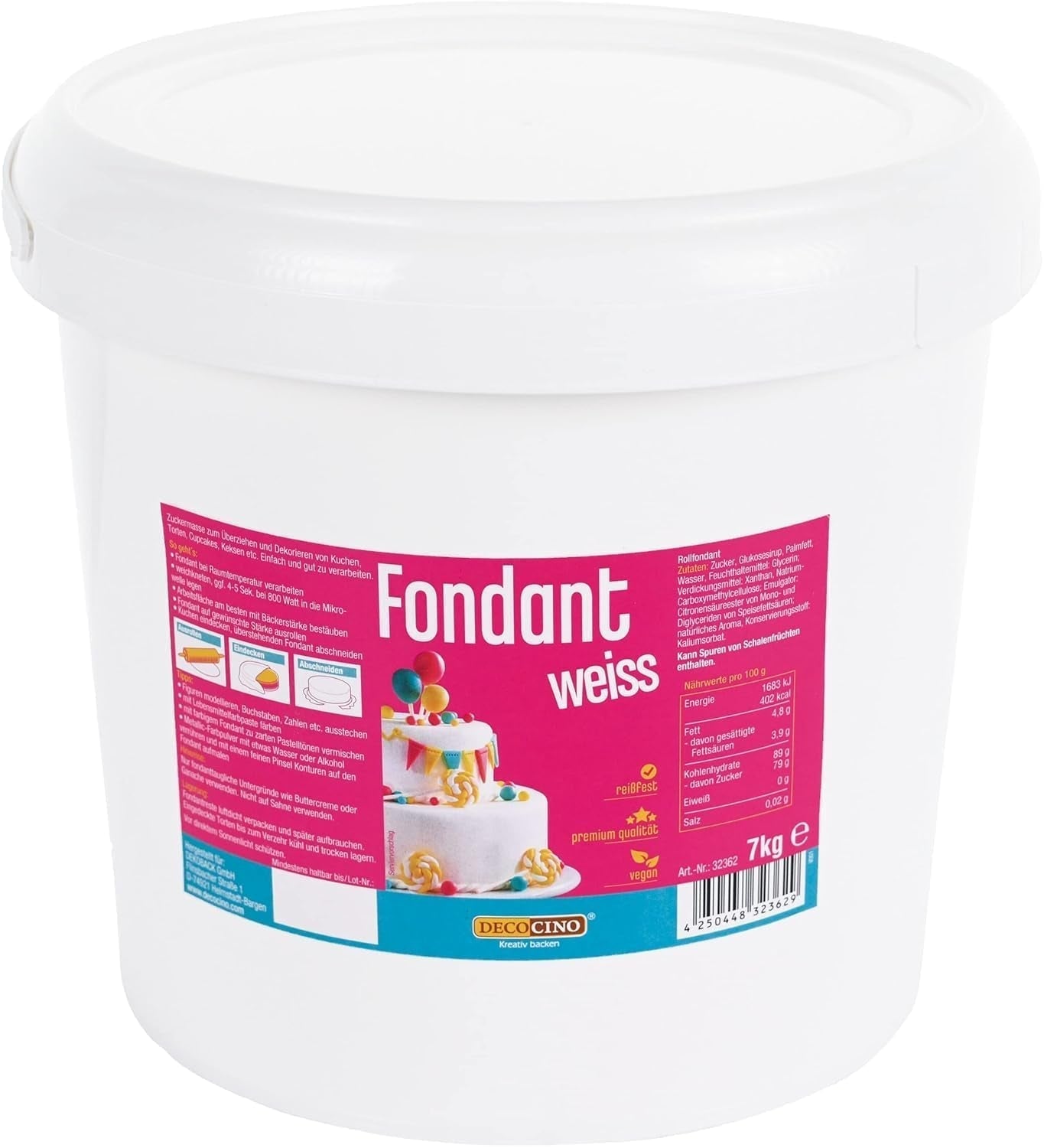 Fondant biały DECOCINO - opakowanie wartościowe 7 kilogramów - idealny do dekoracji ciast, tart, cake pops - wegański i bez laktozy Naty Shop Sugar Paste 7 Kg