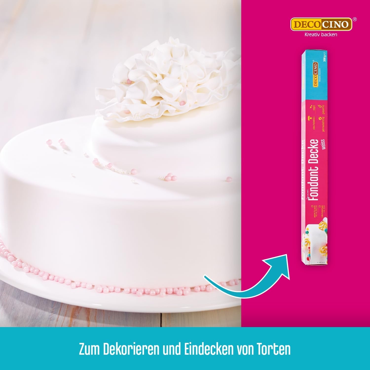 DECOCINO biały kocyk fondantowy w rolce - 300g - gotowy do użycia kocyk fondantowy do pokrywania i dekorowania ciast i babeczek - bezglutenowy i wegański (opakowanie 2 szt.) Naty Shop Sugarpaste