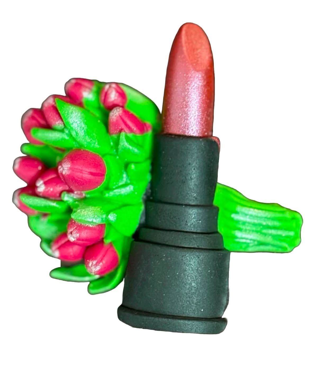 Dekoracja z cukru jadalnego, Bukiet tulipanów i szminka. Ozdoby ze sklepu Sugar Paste Nati