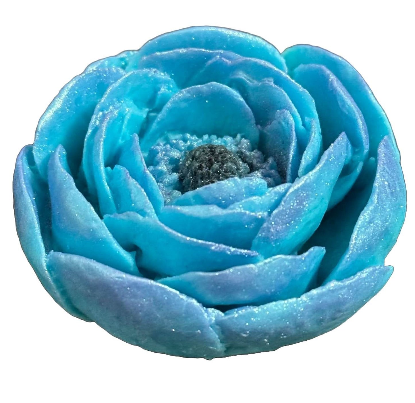 Dekoracja z cukru jadalnego, turkusowa piwonia. Dekoracje ze sklepu Sugar Paste Nati