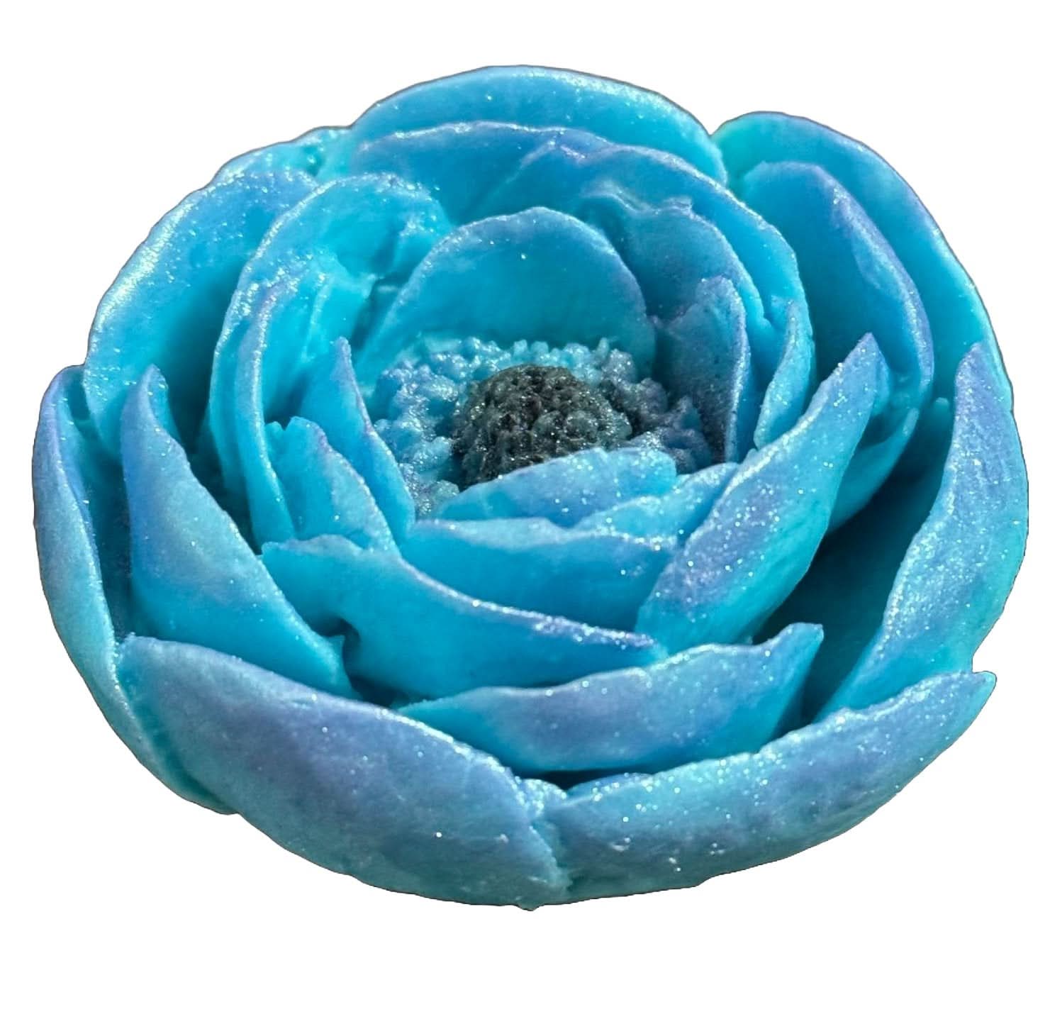 Dekoracja z cukru jadalnego, turkusowa piwonia. Dekoracje ze sklepu Sugar Paste Nati