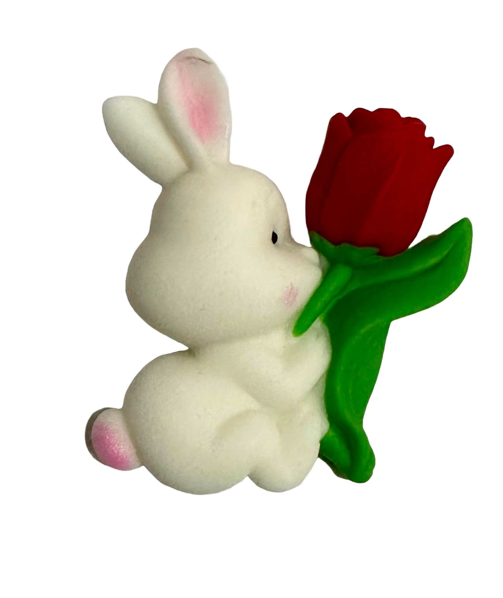 Dekoracja cukrowa jadalna, Zajączek z czerwonym tulipanem. Ozdoby ze sklepu Sugar Paste Nati