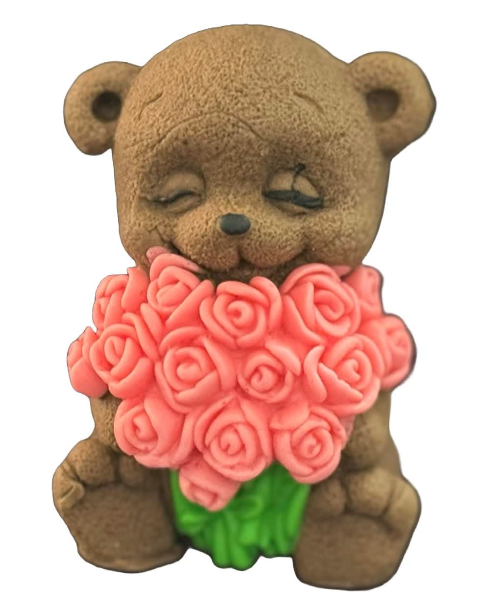 Dekoracja cukrowa jadalna, Miś z bukietem róż. Ozdoby ze sklepu Sugar Paste Nati