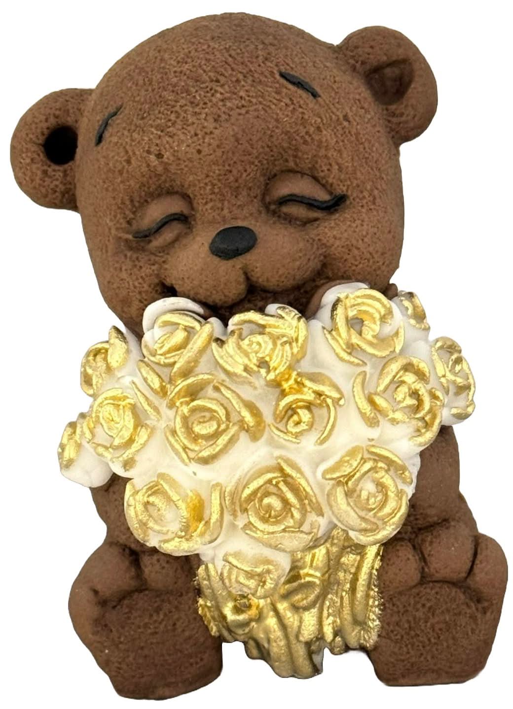 Dekoracja cukrowa jadalna, Miś z bukietem róż. Ozdoby ze sklepu Sugar Paste Nati