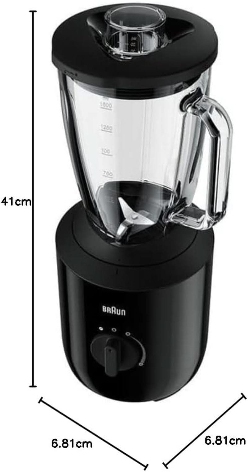 Mikser stojący Braun Powerblend 3 JB 3150 BK - 1,5 l Glas-Mixaufsatz, Küchenhelfer Zum Zerkleinern, Pürieren & Mixen, 800 Watt, Schwarz Kitchen Naty Shop