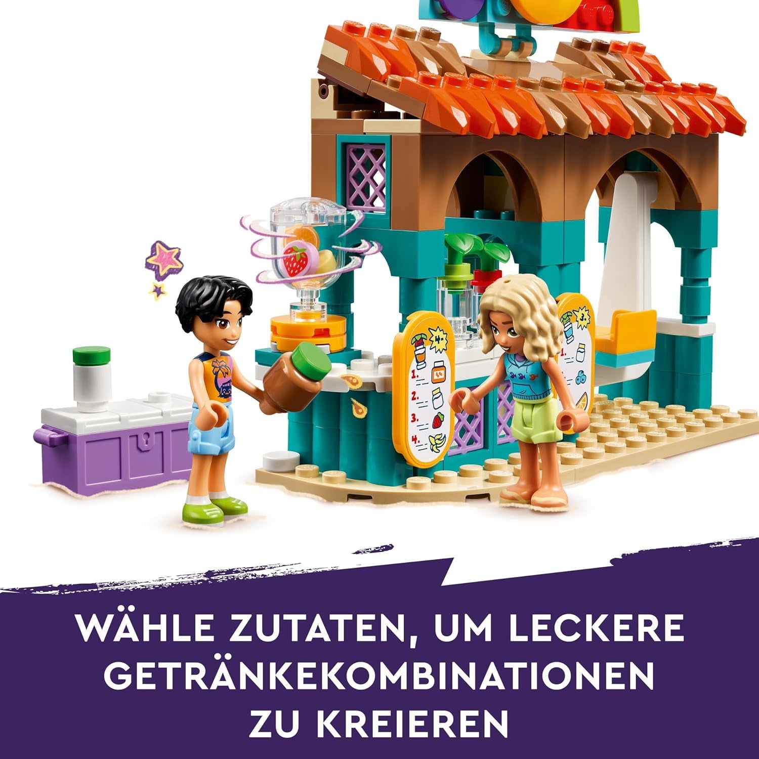 LEGO Friends Stojak z smoothie na plaży Zestaw do odgrywania ról Pomysł na prezent dla dziewcząt i chłopców w wieku 6 lat z figurkami Żółw i akcesoria Zabawka wspomagająca rozwój społeczny 42625 Zestawy do budowania Besuche den LEGO-Store