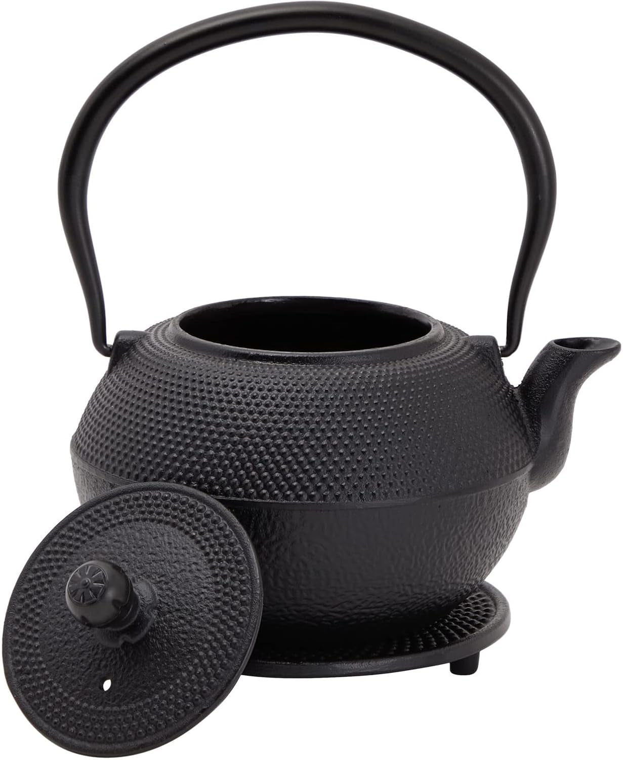 Japoński zestaw do herbaty Juvale z żeliwnym czajnikiem (1200 ml), spodkiem i 2 filiżankami, zestaw do herbaty w stylu Tetsubin, czarny