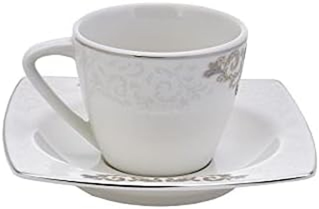 Zestaw porcelanowych filiżanek do espresso KARACA Nazende - 80 ml tureckie filiżanki do kawy ze spodkami, 12-częściowy nowoczesny serwis do kawy z 6 filiżankami do kawy i 6 spodkami, filiżanki do mokki - biały