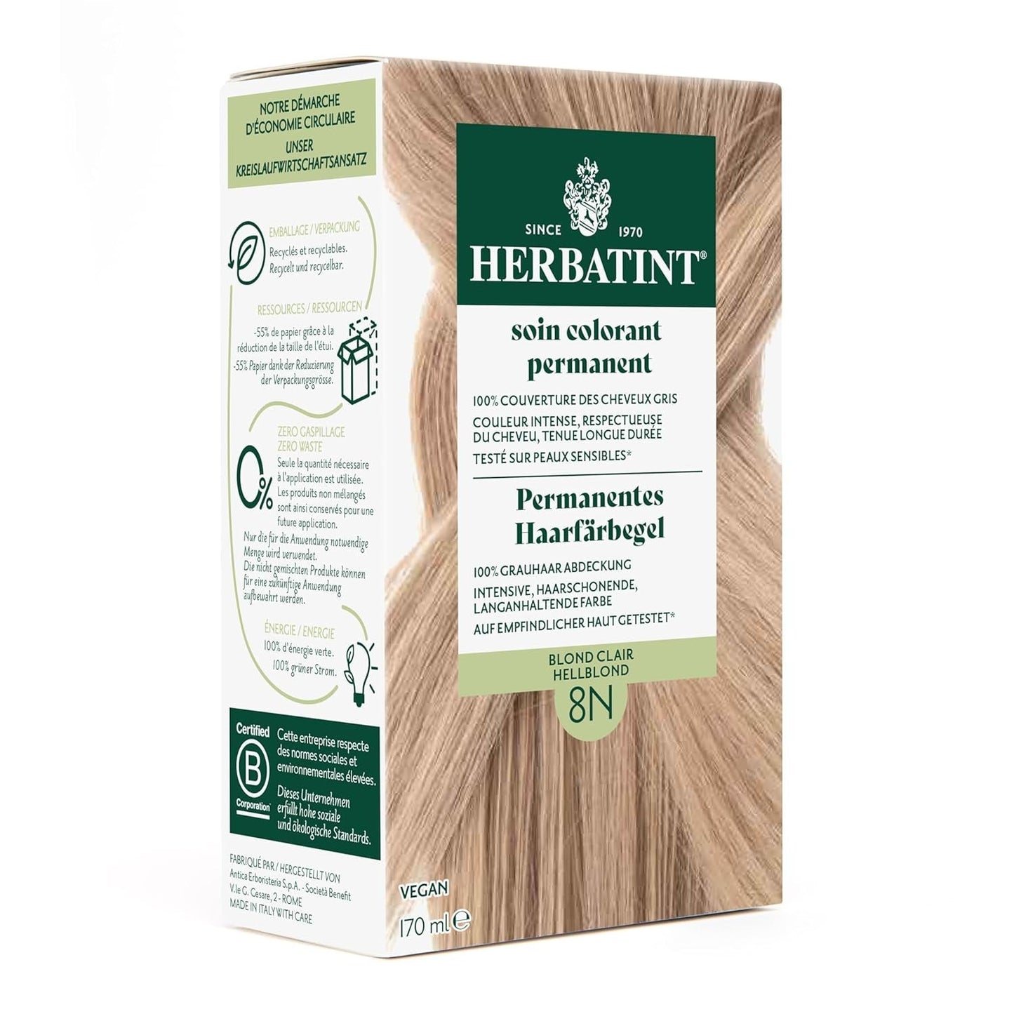 Żel do trwałej farbowania włosów 6N ciemny blond - 170 ml I Bez amoniaku, 100% pokrycia siwych włosów I Testowany na skórze wrażliwej, z 8 ekstraktami roślinnymi