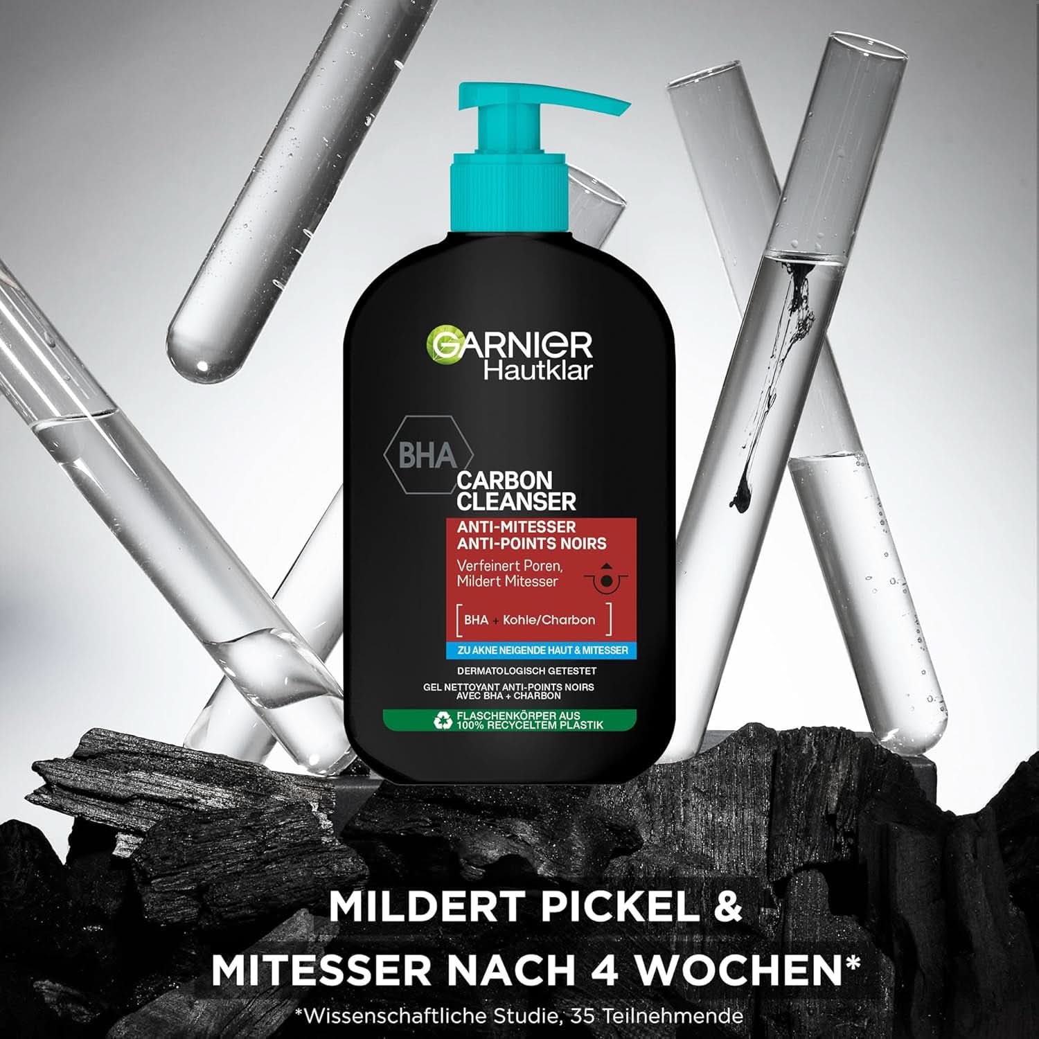 Garnier Charcoal Cleanser Żel do mycia twarzy przeciw zaskórnikom i wypryskom 250ml Pod prysznic i do kąpieli Naty Shop
