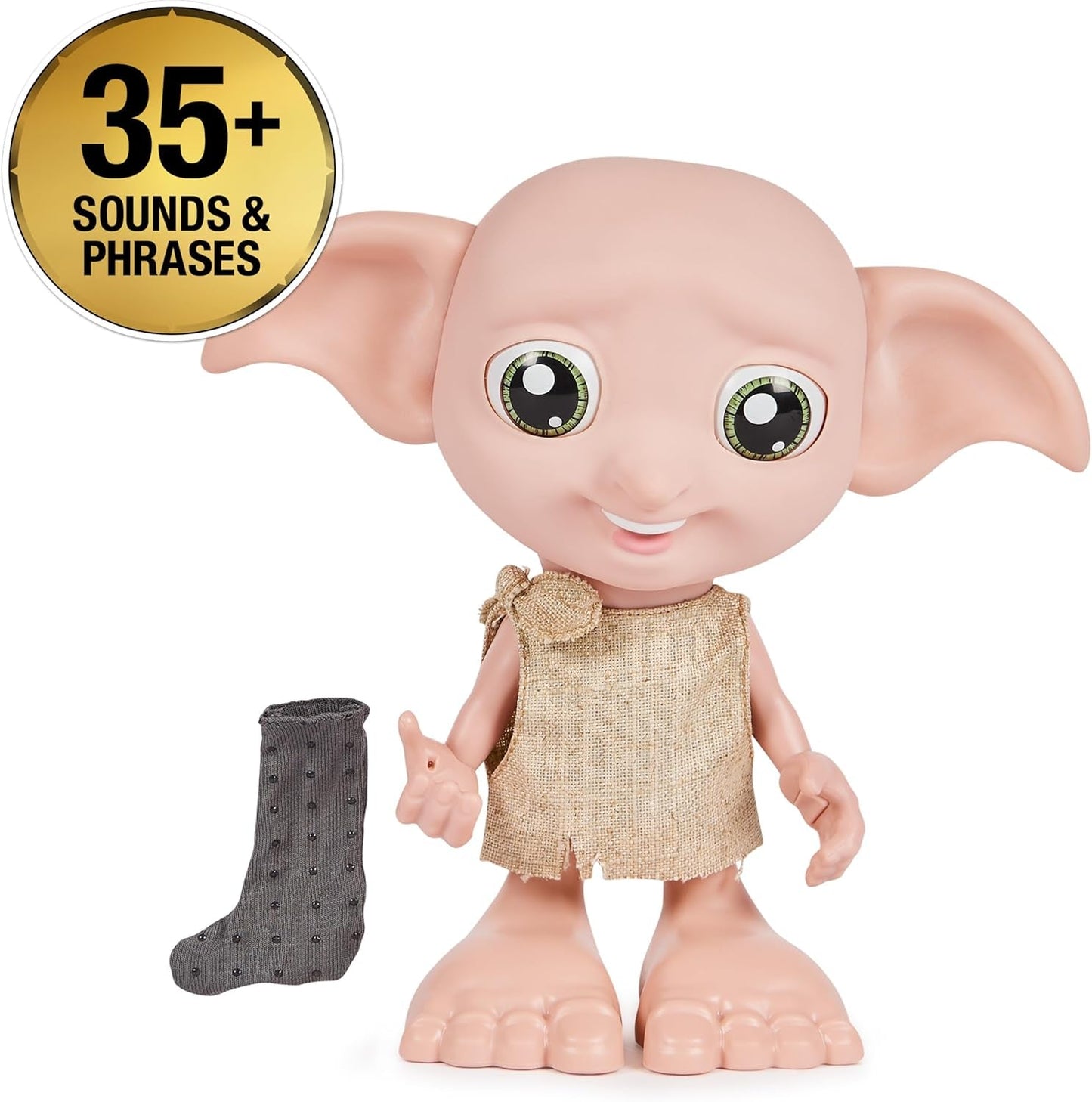 Spin Master 6067280 Wizarding World Harry Potter Magical Interactive Dobby Elf Skarpetkowa lalka, ponad 30 dźwięków i fraz, 21,6 cm, zabawka dla dzieci, czarna