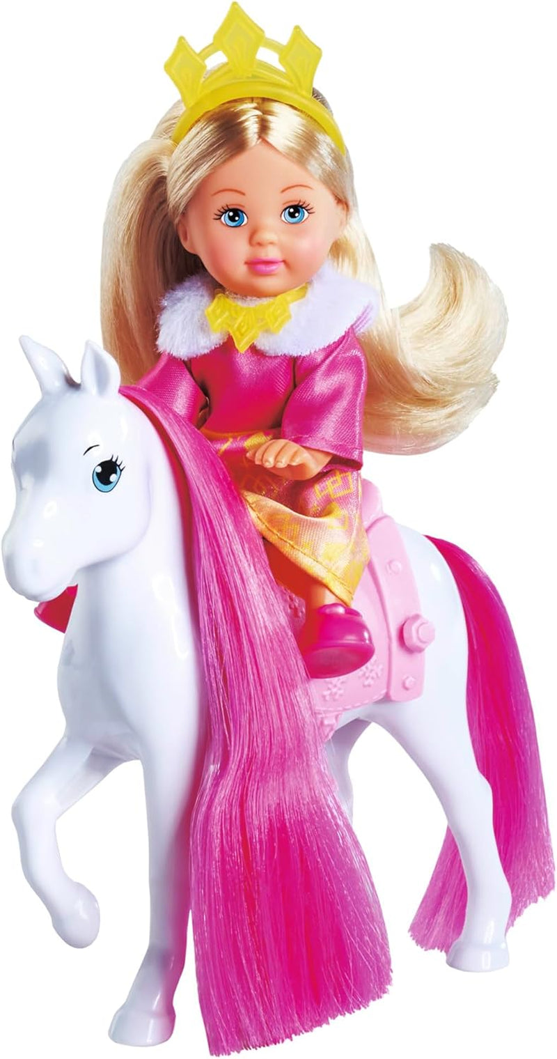 Simba Evi Love Princess Ride, lalka księżniczka z saniami i zimowym koniem, akcesoria księżniczki, 12 cm, wiek 3+
