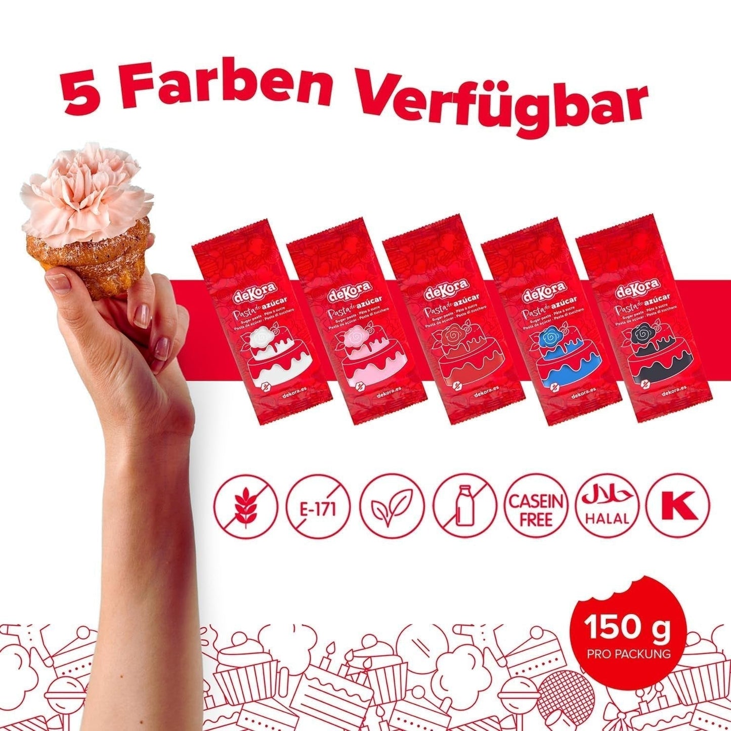 Dekora - Fondant z pasty cukrowej białej 150g - Idealny do ciast i dekoracji wypieków - Nie zawiera glutenu i laktozy - Smak waniliowy - Miękka, elastyczna i łatwa do formowania do kreatywnych dekoracji Naty Shop Sugarpaste