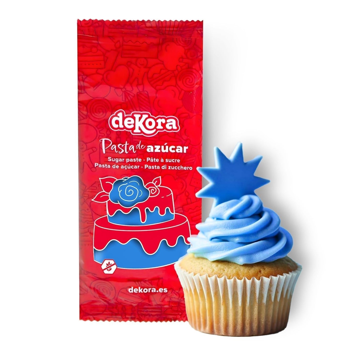 Dekora - Fondant z pasty cukrowej białej 150g - Idealny do ciast i dekoracji wypieków - Nie zawiera glutenu i laktozy - Smak waniliowy - Miękka, elastyczna i łatwa do formowania do kreatywnych dekoracji Naty Shop Blue Sugarpaste