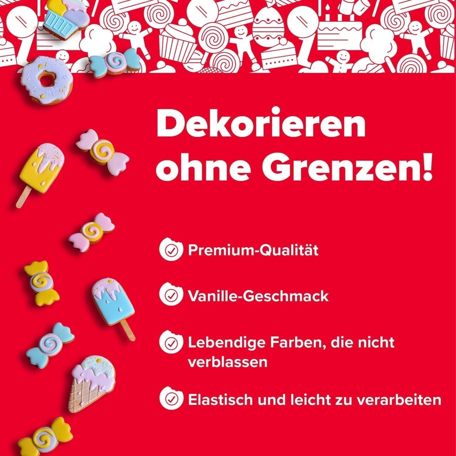 Dekora - Fondant z pasty cukrowej białej 150g - Idealny do ciast i dekoracji wypieków - Nie zawiera glutenu i laktozy - Smak waniliowy - Miękka, elastyczna i łatwa do formowania do kreatywnych dekoracji Naty Shop Sugarpaste
