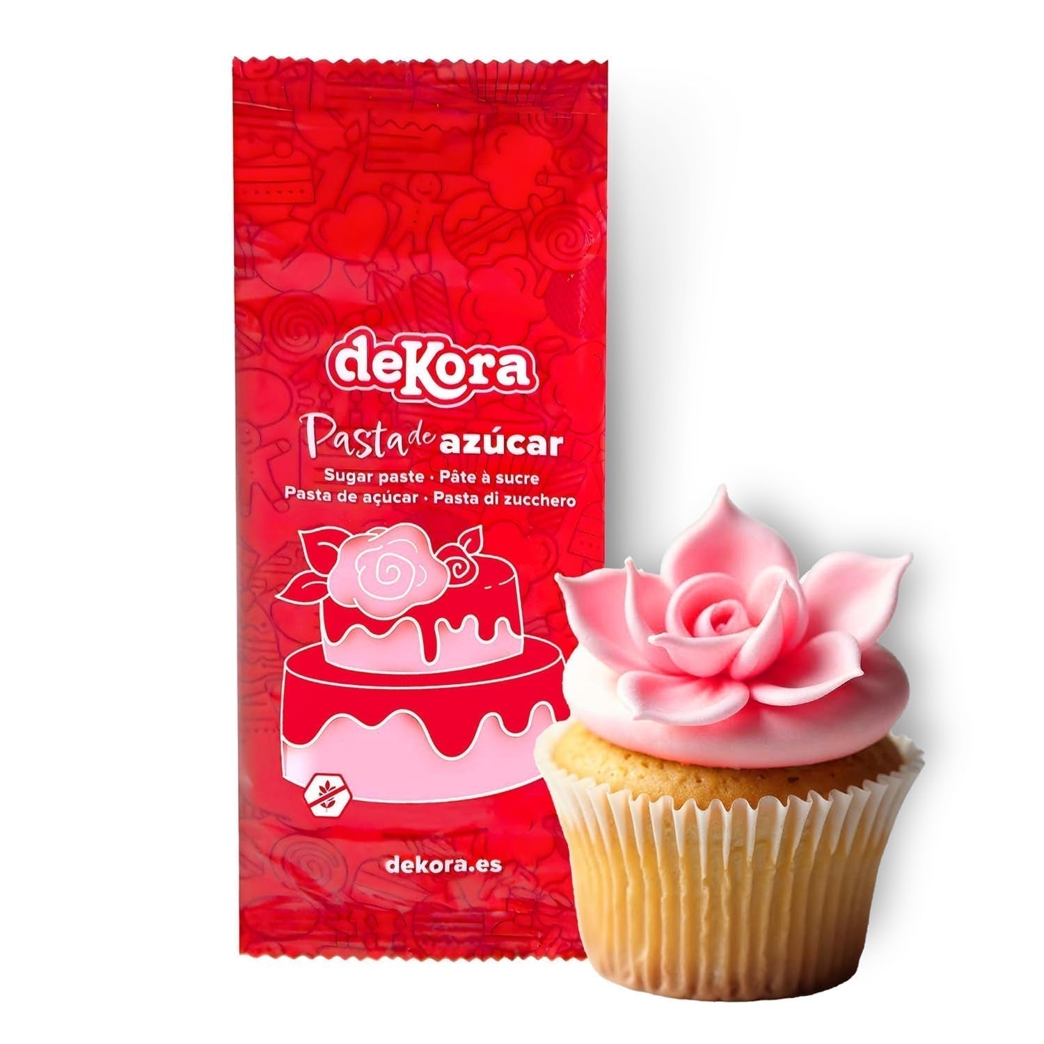 Dekora - Fondant z pasty cukrowej białej 150g - Idealny do ciast i dekoracji wypieków - Nie zawiera glutenu i laktozy - Smak waniliowy - Miękka, elastyczna i łatwa do formowania do kreatywnych dekoracji Naty Shop Różowa pasta cukrowa