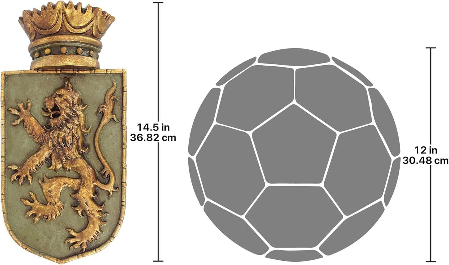 Design Toscano Średniowieczna tarcza Pionowy lew, rzeźba ścienna Figurki i rzeźby Sklep Naty