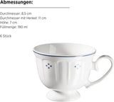 Serwis do kawy porcelanowy Mäser Lova, 18 szt. - 6 talerzy deserowych (19,5 cm), 6 filiżanek (19 cl) i 6 spodków (15,5 cm), niebieski