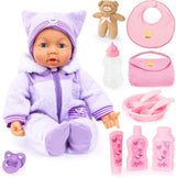 Bayer Design 94694AG 94694AA, lalka funkcjonalna, interaktywna lalka Piccolina Magic Eyes, porusza ustami, mruga i zamyka oczy, mówi, fioletowy, 46 cm