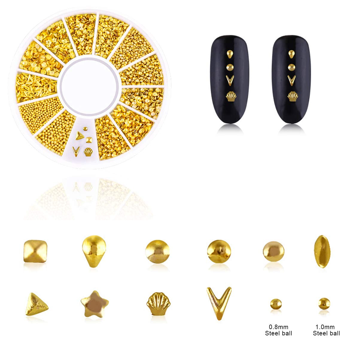 4 pudełka Nagel Art Strass, 3D Nagel Art Dekoracje, Mix Größe Nagel Perlen Glitter Strass Gold Metall Hohlniet Nagelkunst Stern Mond Sonne Nagel Zubehör Für DIY Nageldesign