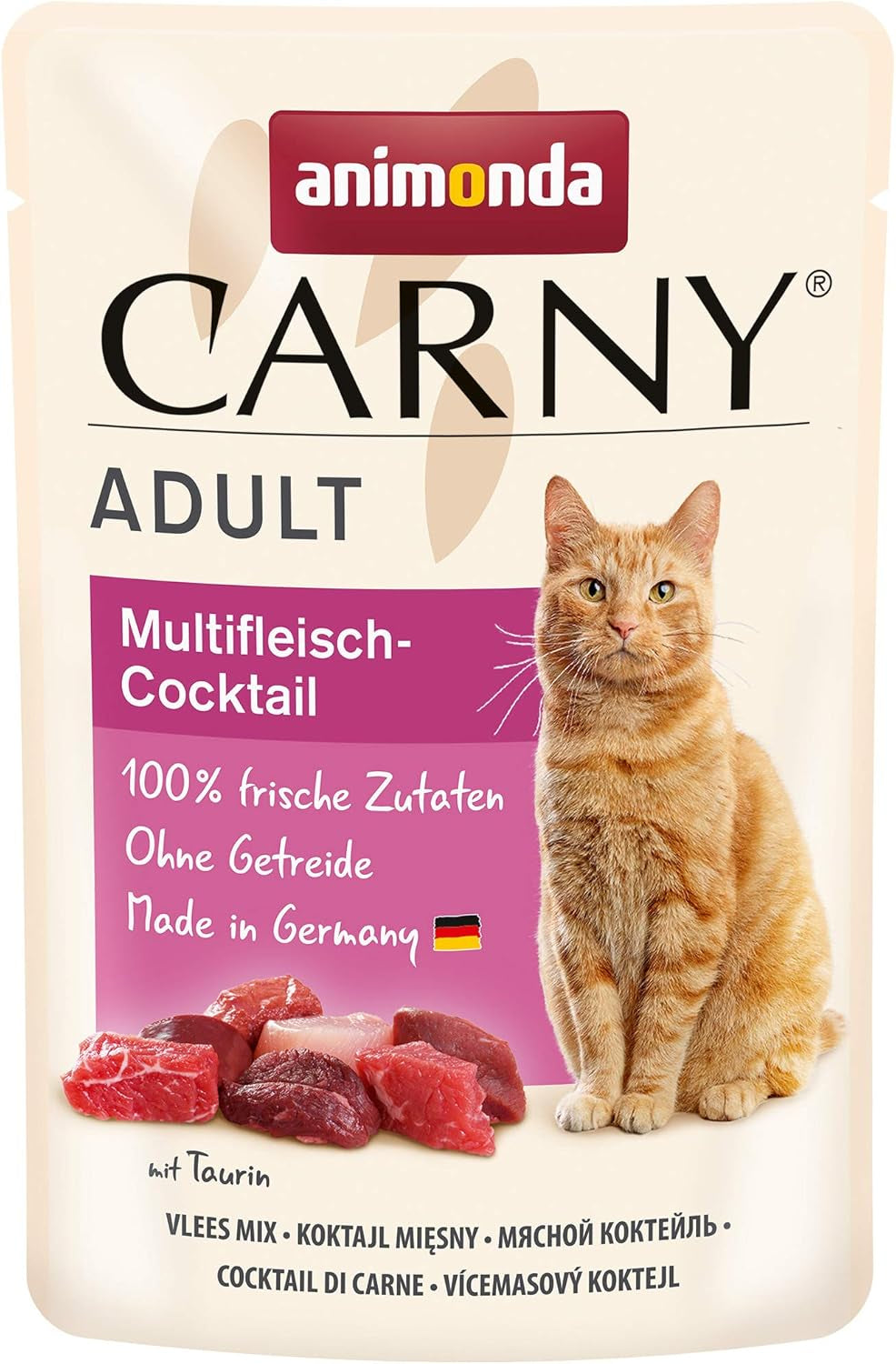 animonda Carny Adult MultiMeat Cocktail, 12 saszetek (12 x 85 g), mokra karma dla dorosłych kotów, bez zbóż i bez cukru, ze składnikami mięsnymi