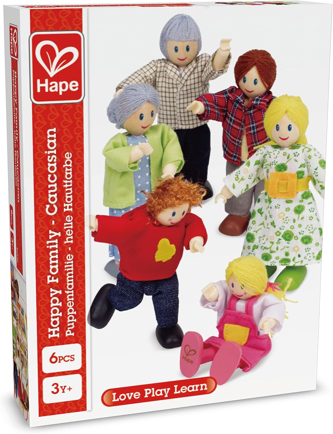 E3405 - Domek dla lalek, Domek dla lalek z akcesoriami, drewniany i E3500 - Rodzina lalek, jasna skóra
