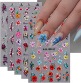 JMEOWIO Nagelsticker Blumen 6 Blatt Nail Art Naklejka Selbstklebend Nagelaufkleber Sommer Blumen Dekoration Nageldesign Zubehör