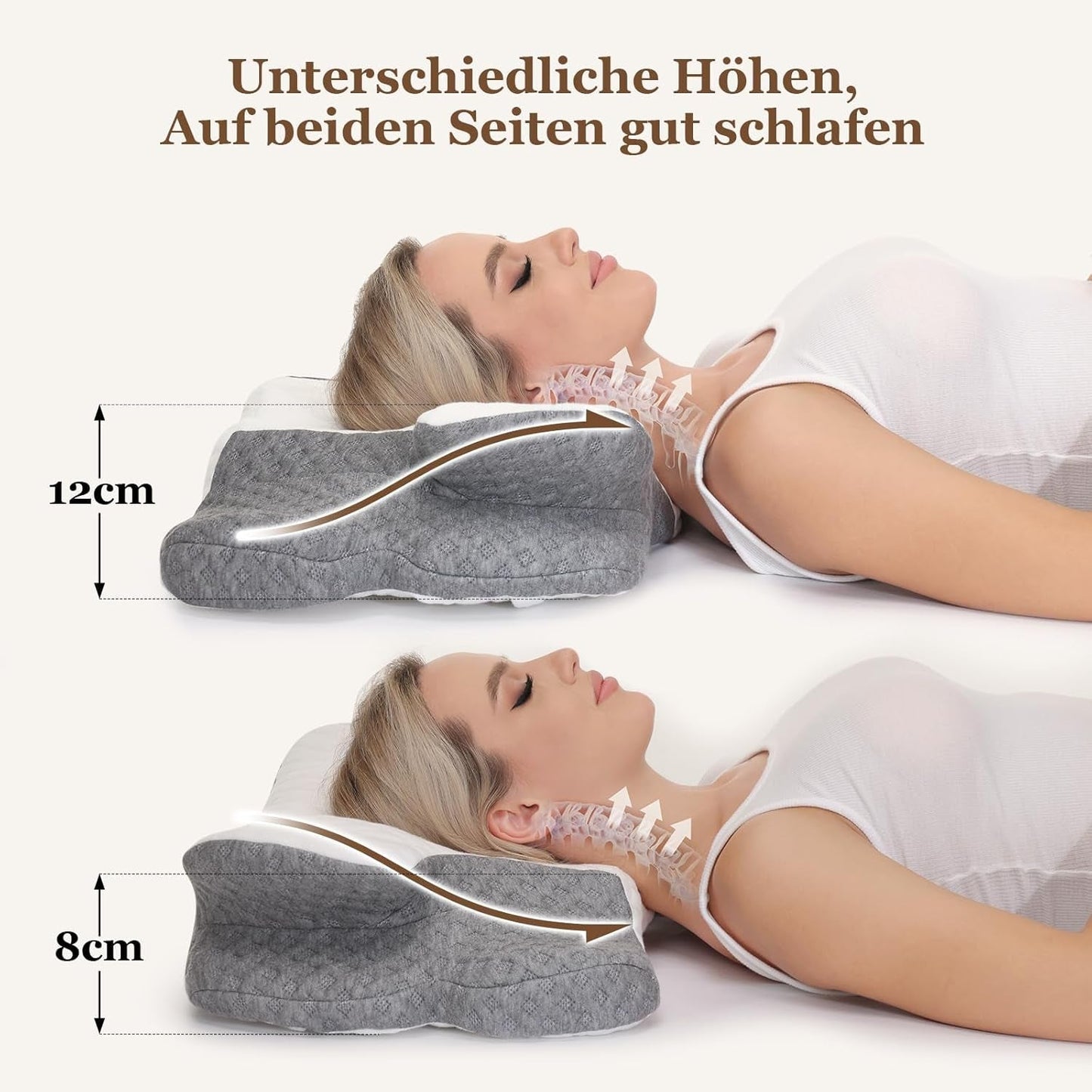 Poduszka pod szyję Wellsync Poduszka ergonomiczna Poduszka z pianki memory Poduszka ortopedyczna dla osób śpiących na boku Podkłady na plecach Podkłady na brzuch Ból szyi Biały Szary Poduszki ortopedyczne szyjki macicy Naty Shop