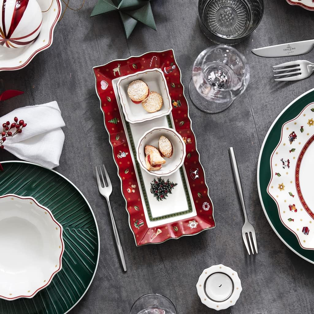 Villeroy & Boch — zestaw do sosów Toy's Delight, 4 szt., półmisek z miseczkami, zestaw misek na bożonarodzeniowy sos, dekoracja stołu z zabawkami, taca do serwowania, miski, świąteczna zastawa stołowa, porcelana Premium