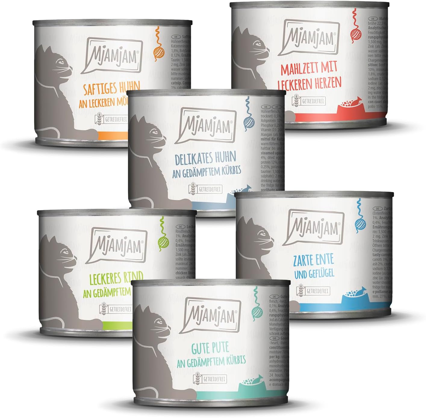 MjAMjAM - Mokra karma premium dla kotów - Pyszny zestaw mieszany III Posiłki dla Twojego kota 6 szt. (6 x 200 g) bez zbóż z dodatkowym mięsem