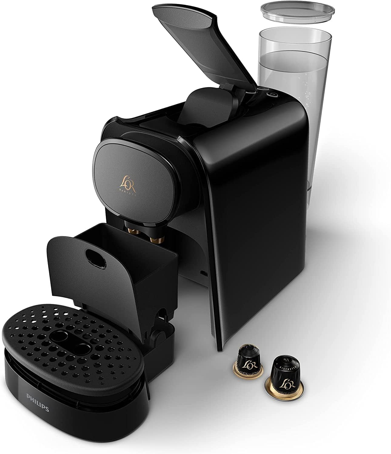 Ekspres do espresso na kapsułki PHILIPS LM8012/60 — dwie dawki, podwójna przyjemność, 1 lub 2 filiżanki, ristretto, espresso, lungo lub grand café long, podwójna kapsułka, oryginalna jakość espresso, czerń fortepianowa