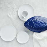 Zestaw zastawy stołowej Rosenthal Junto White, porcelana, biała, płaskie talerze, talerze obiadowe Ø 22 cm, talerze obiadowe Ø 21,5 cm i miski na płatki Ø 14 cm, 0,62 l, można myć w zmywarce i używać w kuchence mikrofalowej, zestaw dla 4 osób