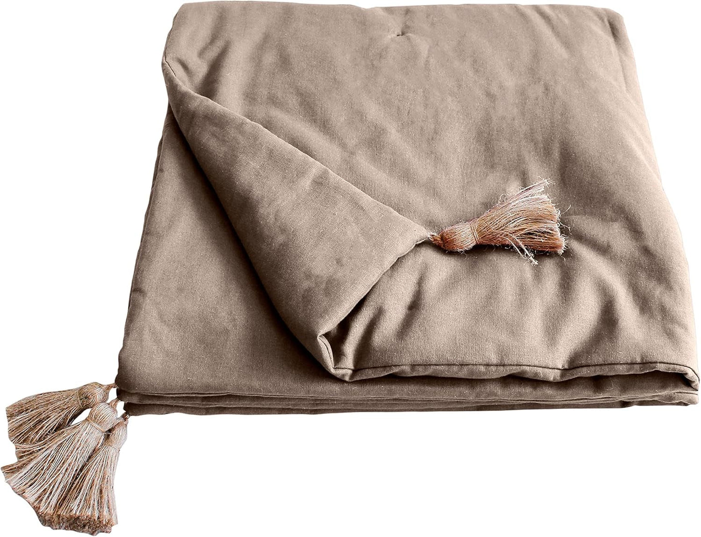 Koc Enjoy Home, beżowy, naturalny, z 4 pomponami z juty, 90 x 190 cm, 100% bawełna, certyfikat Oeko-Tex, kolekcja Panama Kołdry i kołdry Naty Shop Domyślny tytuł