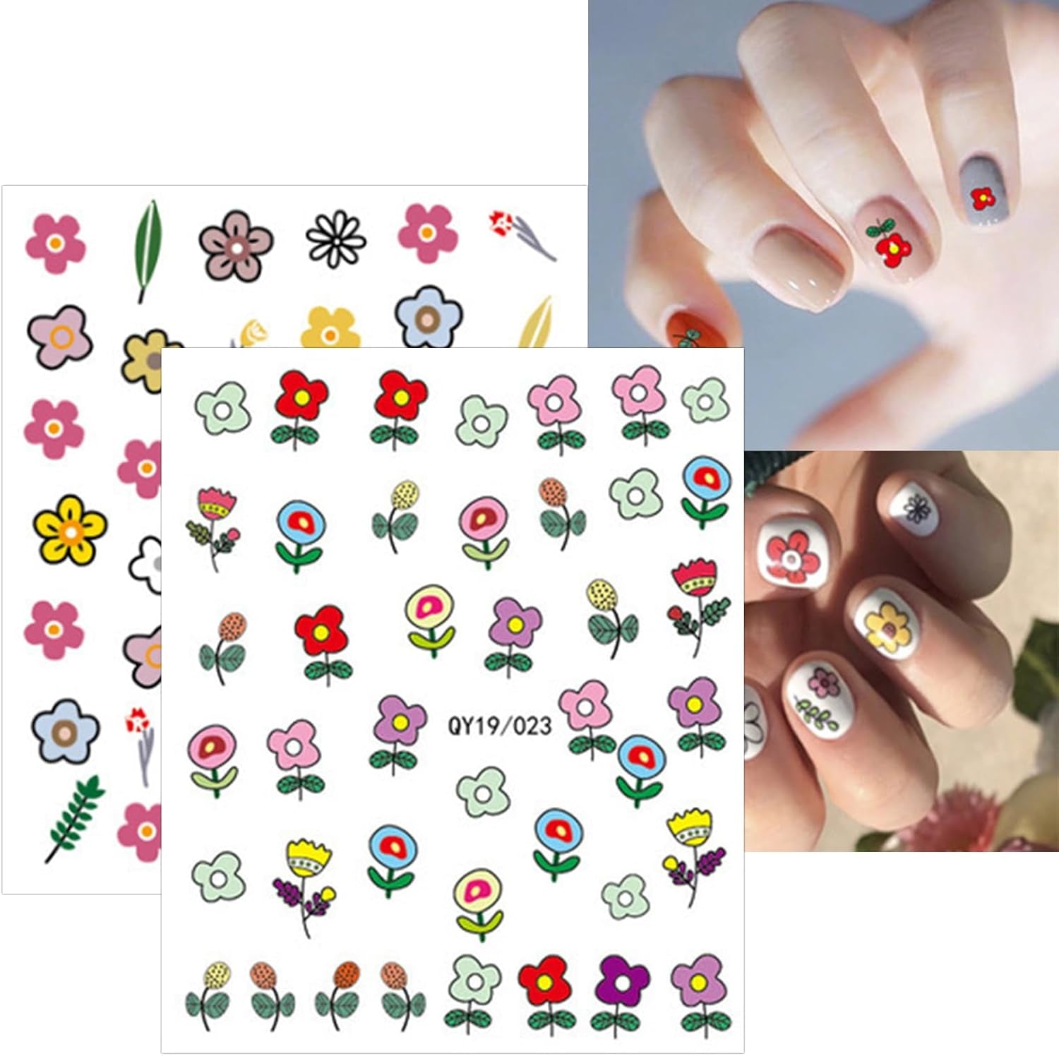 JMEOWIO Süße Nagelsticker Für Kinder 14 Blatt Nail Art Naklejka Selbstklebend Nagelaufkleber Regenbogen Blumen Frucht Dekoration Nageldesign Zubehör