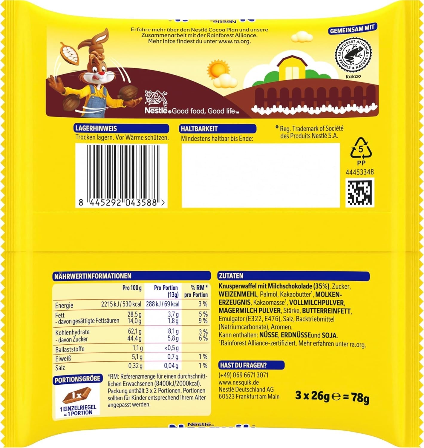 Nestlé Crunchy Waffle Pyszny batonik waflowy z mlecznej czekolady Opakowanie zbiorcze 1 opakowanie (3 x 26 g każdy)