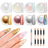 BISHENGYF Proszek do paznokci w kolorze różowego złotaNeue Upgrade Grosse Kapazitä Chrom PulverSuper-Spiegeleffekt Metall Mirror Chrome Powder – Neonowy szklisty efekt perłowy Brokat Nagelkunst Pulver Für DIY Salon