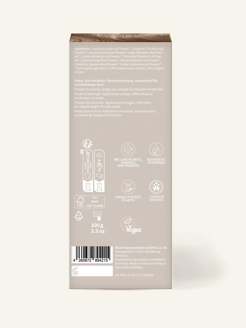 khadi BERLIN BLOND roślinna farba do włosów - farbuje włosy w chłodnym szaro-blondowym odcieniu - naturalna farba do włosów 100% roślinna, naturalna i wegańska - 100g Farba do włosów Naty Shop