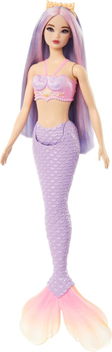 Lalka Barbie Syrenka z fantazyjnymi różowymi i liliowymi włosami i opaską na głowę, muszlowy top i lalka z lawendowo-niebieskim ogonem, lalki HRR06 Naty Shop