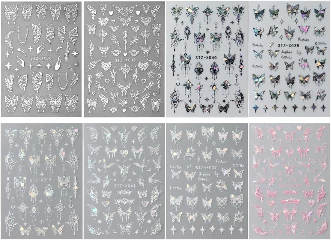 3D Metallic Schwarz Schmetterling Nagelsticker - Laser Pink Aurora Nagelaufkleber - Punk Butterfly Nail Art Naklejki - Srebrne naklejki do paznokci - Nageldesign Zubehör
