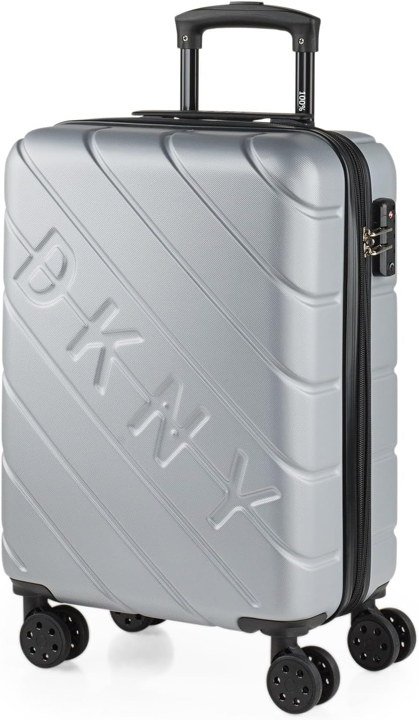 DKNY - Duża walizka na 4 kołach Duża, lekka walizka - Duża walizka podróżna na kółkach. Duża walizka podróżna samolotem Walizka podróżna z certyfikowanym zamknięciem - Duża walizka na kółkach Silver Naty Shop Bagaż i sprzęt podróżny Silver S