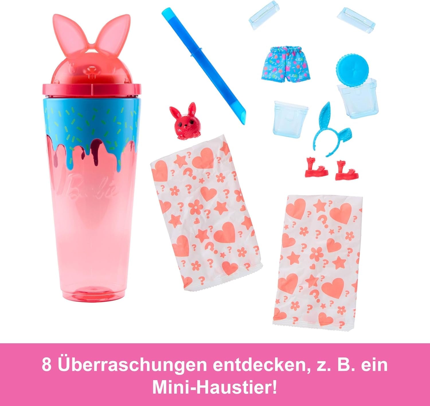 Barbie Pop Reveal Lalka i zestaw akcesoriów Shakes Series Uroczy pachnący kotek Modna lalka i zwierzątko z 8 niespodziankami, w tym zmianą koloru JCN87