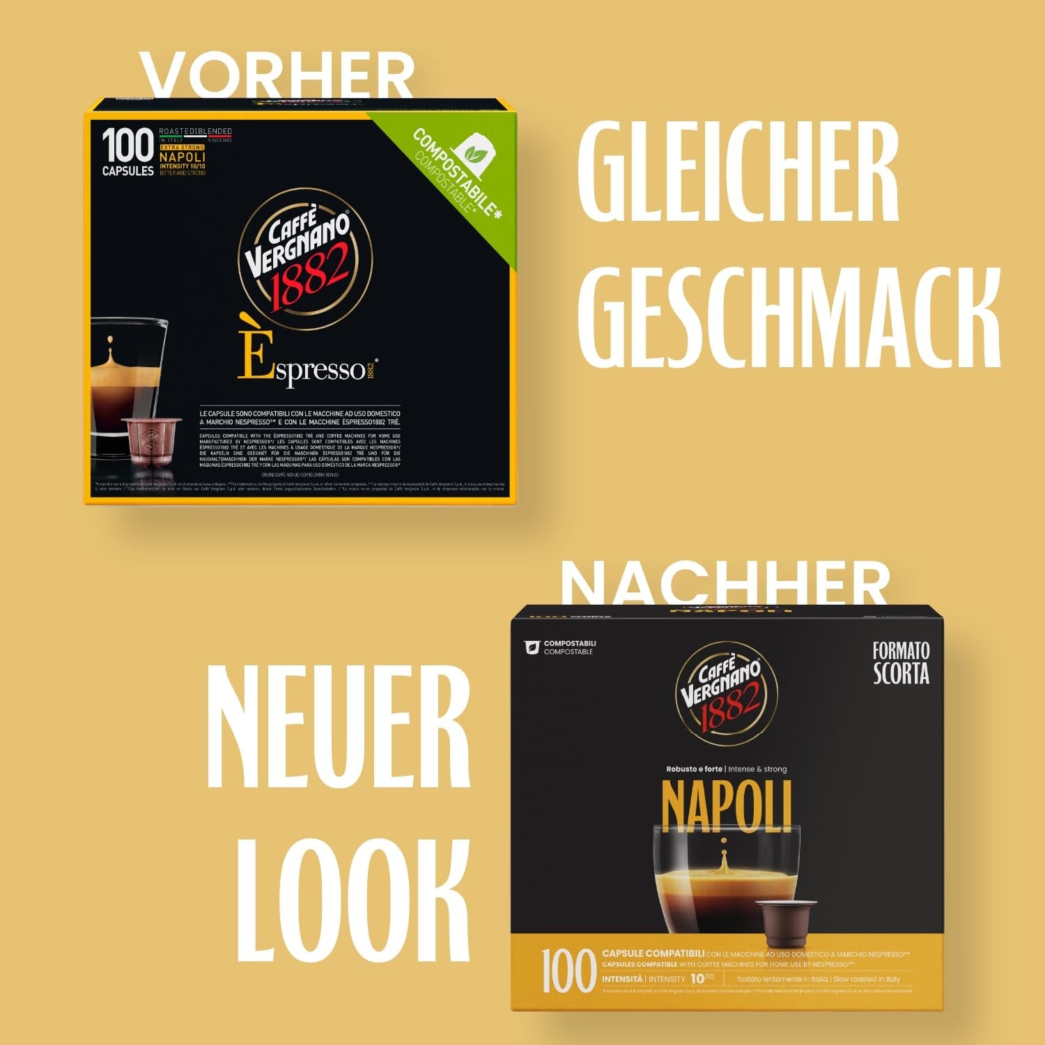 Caffè Vergnano 1882 - Èspressokompostierbare Kaffeekapseln, Kompatible Mit Nespresso, Neapol - Packung Enthält 100 Kapseln