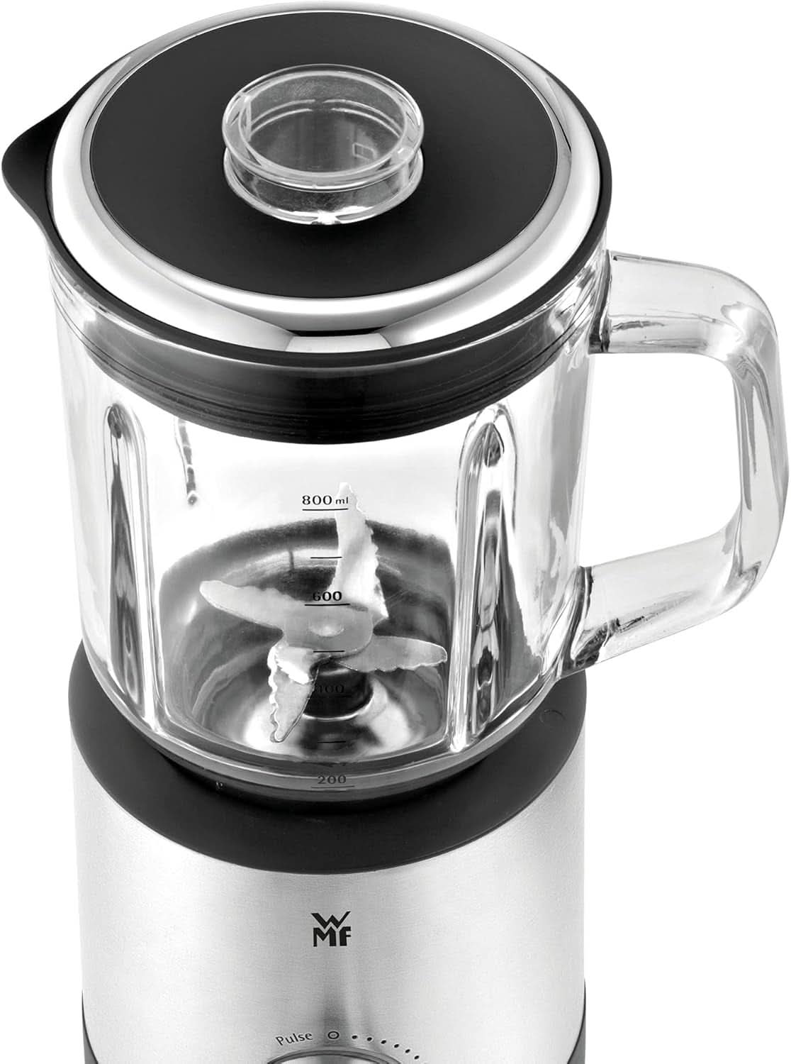 WMF Küchenminis Kompaktmixer, Mini mikser stojący, 400 Watt, mikser stojący Klein, Glasbehälter 0,8 L, Pulsstufe, Cromargan Matt Kitchen Naty Shop