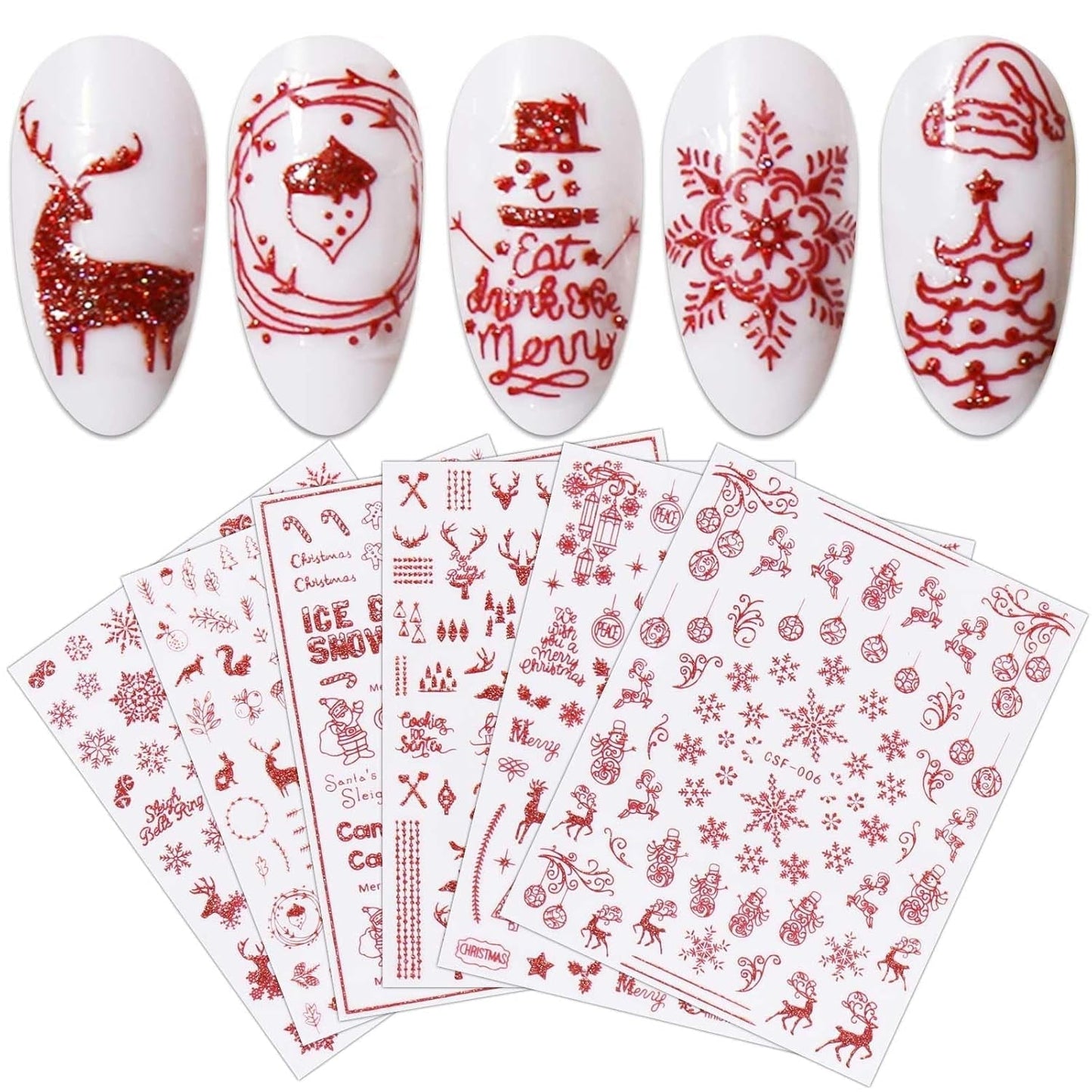JMEOWIO Nagelsticker Weihnachten 9 Blatt Nail Art Naklejka Selbstklebend Nagelaufkleber Schneeflocke Schneemann Festival Weißes Gold Dekoration Nageldesign Zubehör