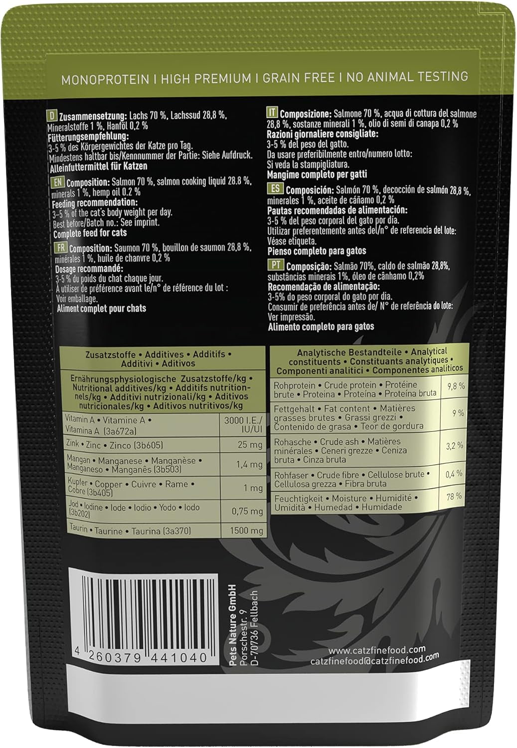 Mokra karma dla kotów Catz Finefood Purrrr z monoproteiną i łososiem nr 1 105, dla kotów z wrażliwym układem trawiennym, 16 x 80 g