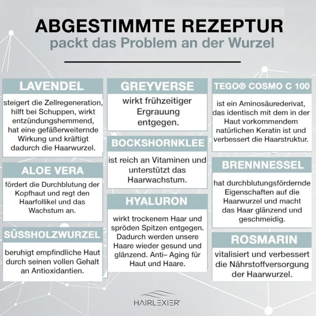 Hairlexier Hair Growth Remedy dla kobiet - Olejek do włosów rozmarynowy, Olejek rycynowy Olejek do włosów, Olejek lawendowy, Naturalne serum do włosów przeciw rozproszonemu wypadaniu włosów, Wspomaga wzrost włosów, Wegańskie i organiczne + Zeszyt ćwiczeń Pielęgnacja włosów Naty Shop